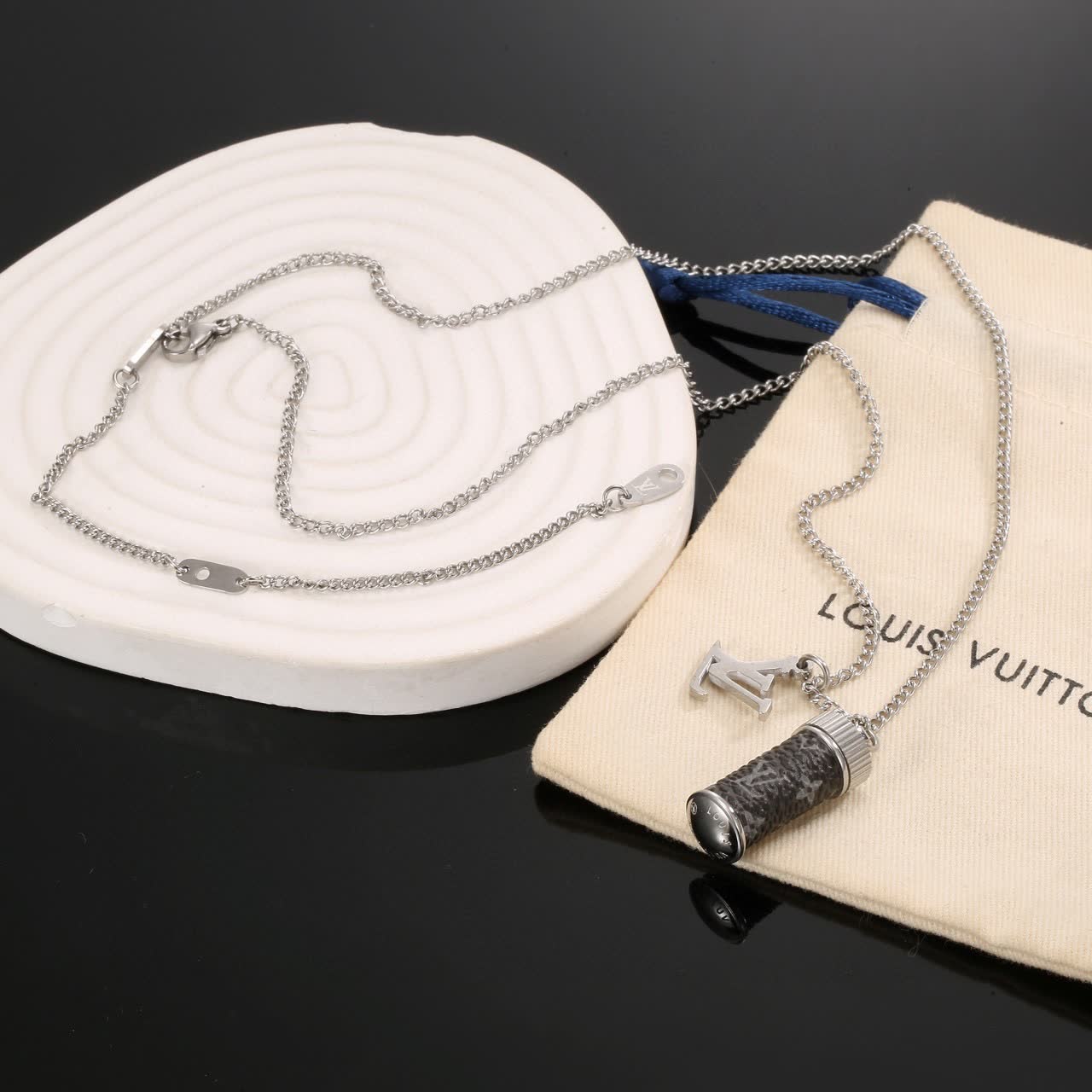 Louis Vuitton Silver and Monogram Necklace